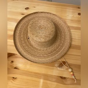 Lack of color straw beaded detail hat size small medium NEW with Tags
